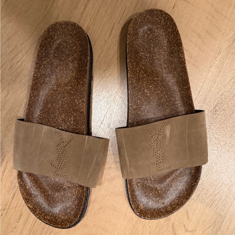YSL Brown Slide Sandals